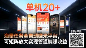 99盒子自动挂机项目，单机20+，可矩阵放大实现管道躺赚收益，推广可享团队收益-聊项目