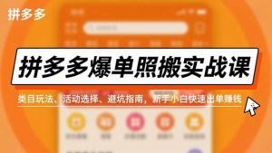 拼多多爆单照搬实战课，类目玩法、活动选择、避坑指南，新手小白快速出单赚钱-聊项目