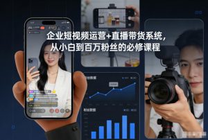 企业短视频运营+直播带货系统，从小白到百万粉丝的必修课程-聊项目