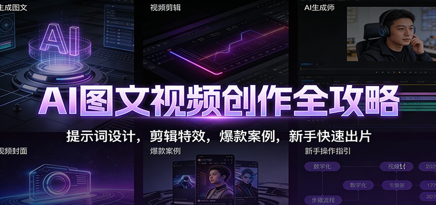 AI图文视频创作全攻略：提示词设计，剪辑特效，爆款案例，新手快速出片-聊项目