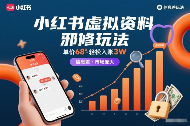 小红书虚拟资料邪修玩法，单价68，轻松入账3W，信息差玩法，市场庞大-聊项目