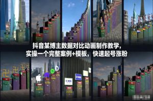 抖音某博主数据对比动画制作教学，实操完整案例+模板，快速起号涨粉-聊项目