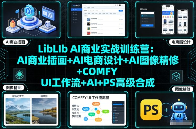 LibLIb AI商业实战训练营：AI商业插画+AI电商设计+AI图像精修+COMFY UI工作流+AI+PS高级合成-聊项目