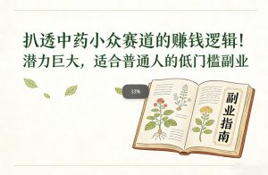 扒透中药小众赛道的賺米逻辑，潜力巨大，适合普通人的低门槛副业-聊项目