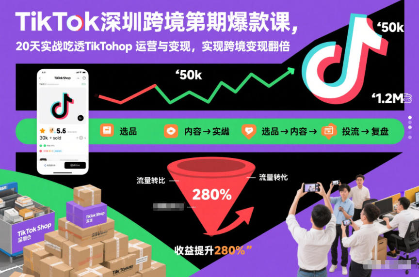 TikTok深圳跨境第2期爆款课，20天实战吃透TikTok Shop运营与变现，实现跨境变现翻倍-聊项目