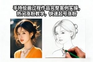 手持绘画过程作品完整案例实操，热门涨粉教学，快速起号涨粉-聊项目