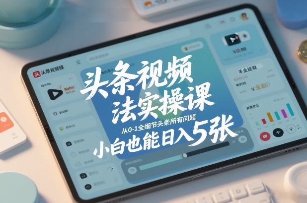 头条视频玩法实操课，从0-1全细节头条所有问题，小白也能日入5张-聊项目