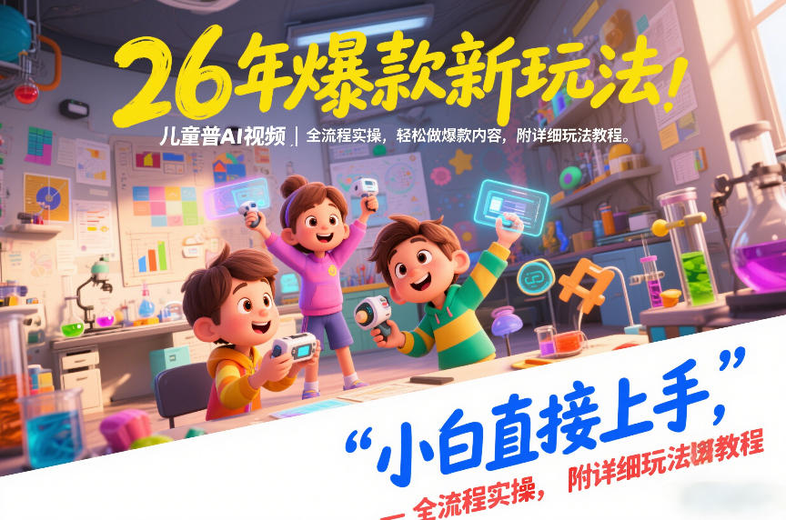 26年爆款新玩法，儿童科普AI视频，全流程实操，轻松做爆款内容，小白直接上手，附详细玩法教程-聊项目