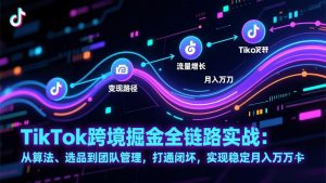 TikTok跨境掘金全链路实战：从算法、选品到团队管理，打通闭环，实现稳定月入万刀-聊项目