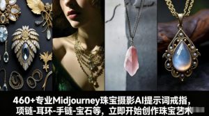 460+专业Midjourney珠宝摄影AI提示词戒指，项链-耳环-手链-宝石等，立即开始创作珠宝艺术-聊项目