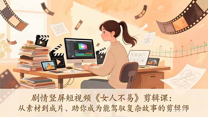 剧情竖屏短视频《女人不易》剪辑课：从素材到成片、助你成为能驾驭复杂故事的剪辑师-聊项目