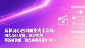 剪辑师小白到职业高手实战：四大项目实操、就业指导，零基础转型，助力实现月薪8000+-聊项目