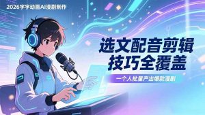 2026字字动画AI漫剧制作-1期，选文配音剪辑技巧全覆盖，一个人就能批量产出爆款漫剧-聊项目