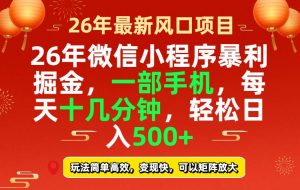 26年微信小程序最暴利玩法，每天十几分钟，稳稳日入500+-聊项目