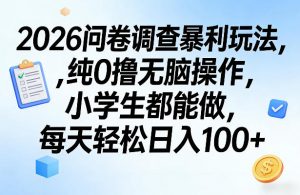 2026问卷调查暴利玩法，纯0撸无脑操作，小学生都能做，每天轻松日入100+【揭秘】-聊项目