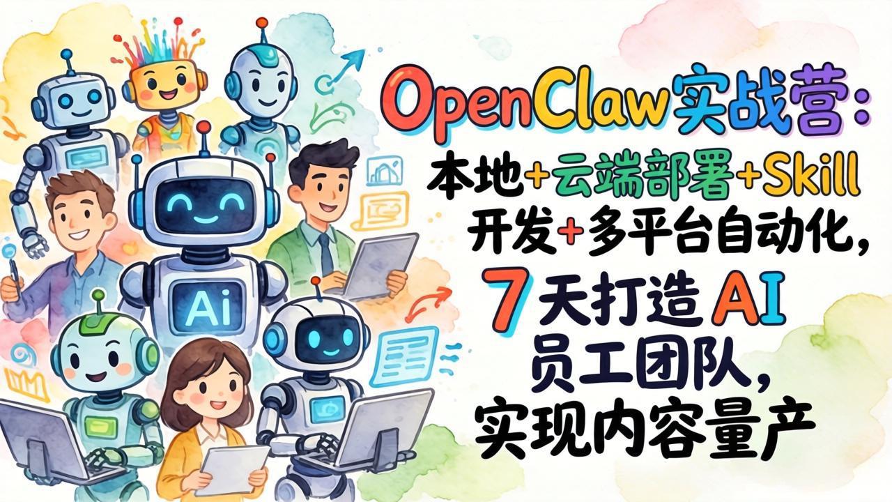 OpenClaw实战营：本地+云端部署+Skill开发+多平台自动化，7 天打造 AI 员工团队，实现内容量产-聊项目