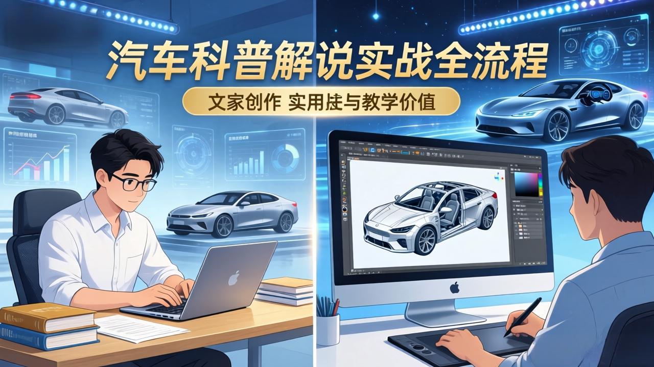 抖音汽车科普解说实战：文案+动画+画面处理+去水印全流程，打造专业汽车科普视频-聊项目