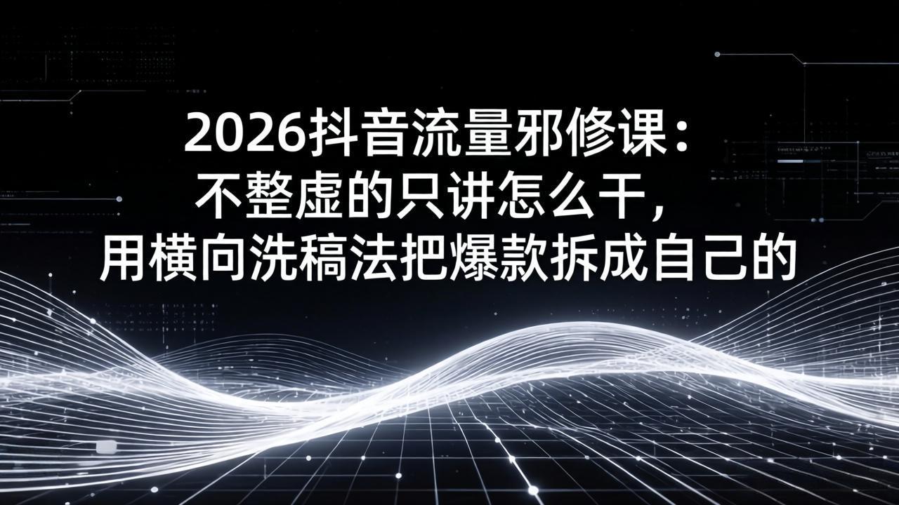 2026抖音流量邪修课：不整虚的只讲怎么干，用横向洗稿法把爆款拆成自己的-聊项目