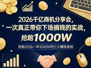 2026千亿商机分享会，一次真正带你下场搞钱的实战，抢跑2026一年1000W的三大賺钱系统-聊项目