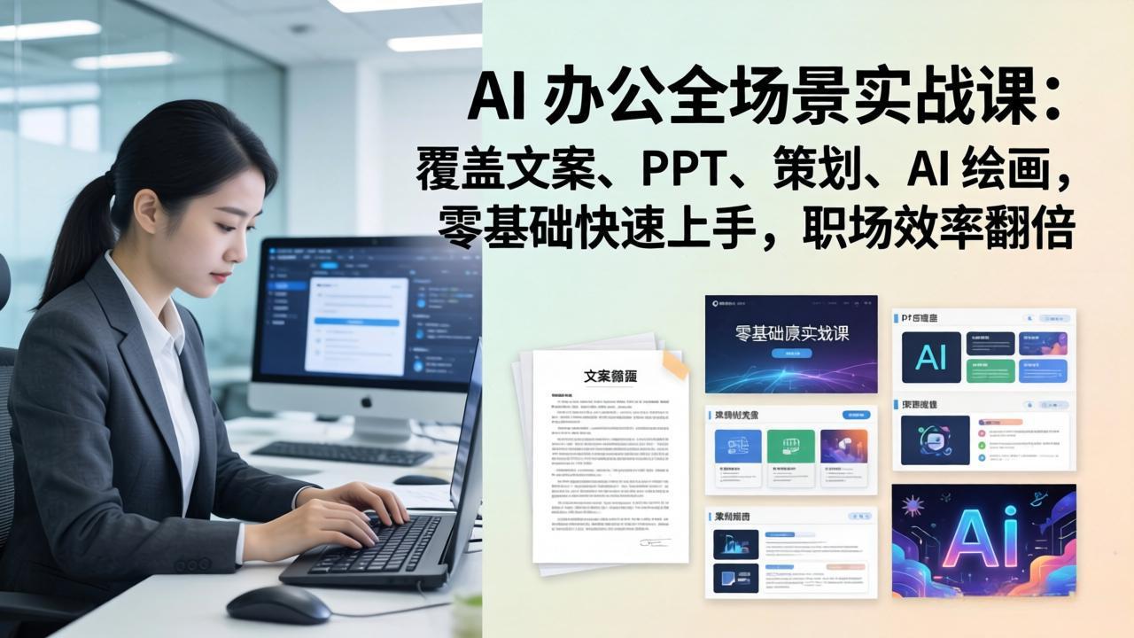 AI 办公全场景实战课：覆盖文案、PPT、策划、AI 绘画，零基础快速上手，职场效率翻倍-聊项目