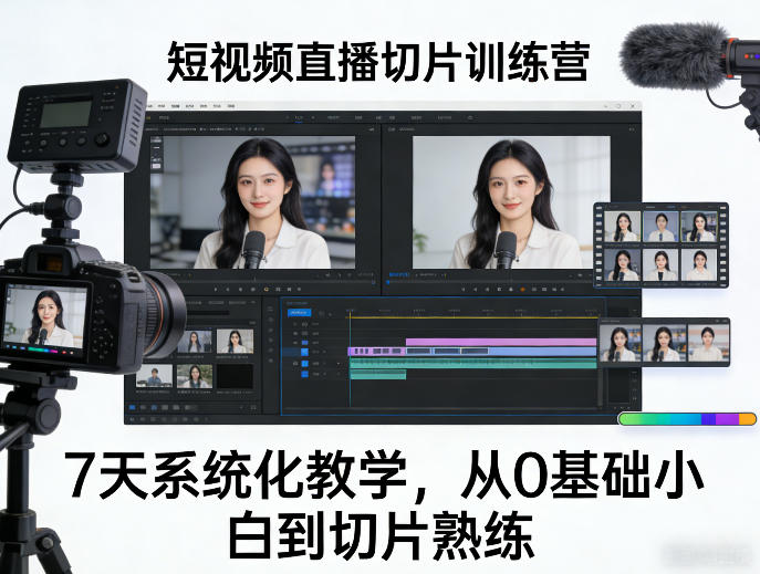 短视频直播切片训练营，7天系统化教学，从0基础小白到切片熟练-聊项目