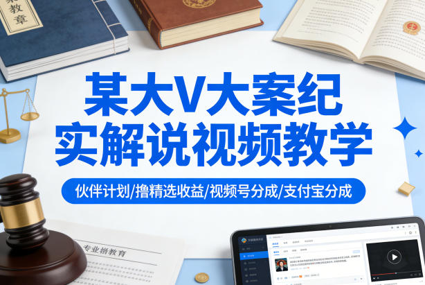 某大V大案纪实解说视频教学，可做伙伴计划、撸精选收益，视频号和支付宝分成计划均可-聊项目