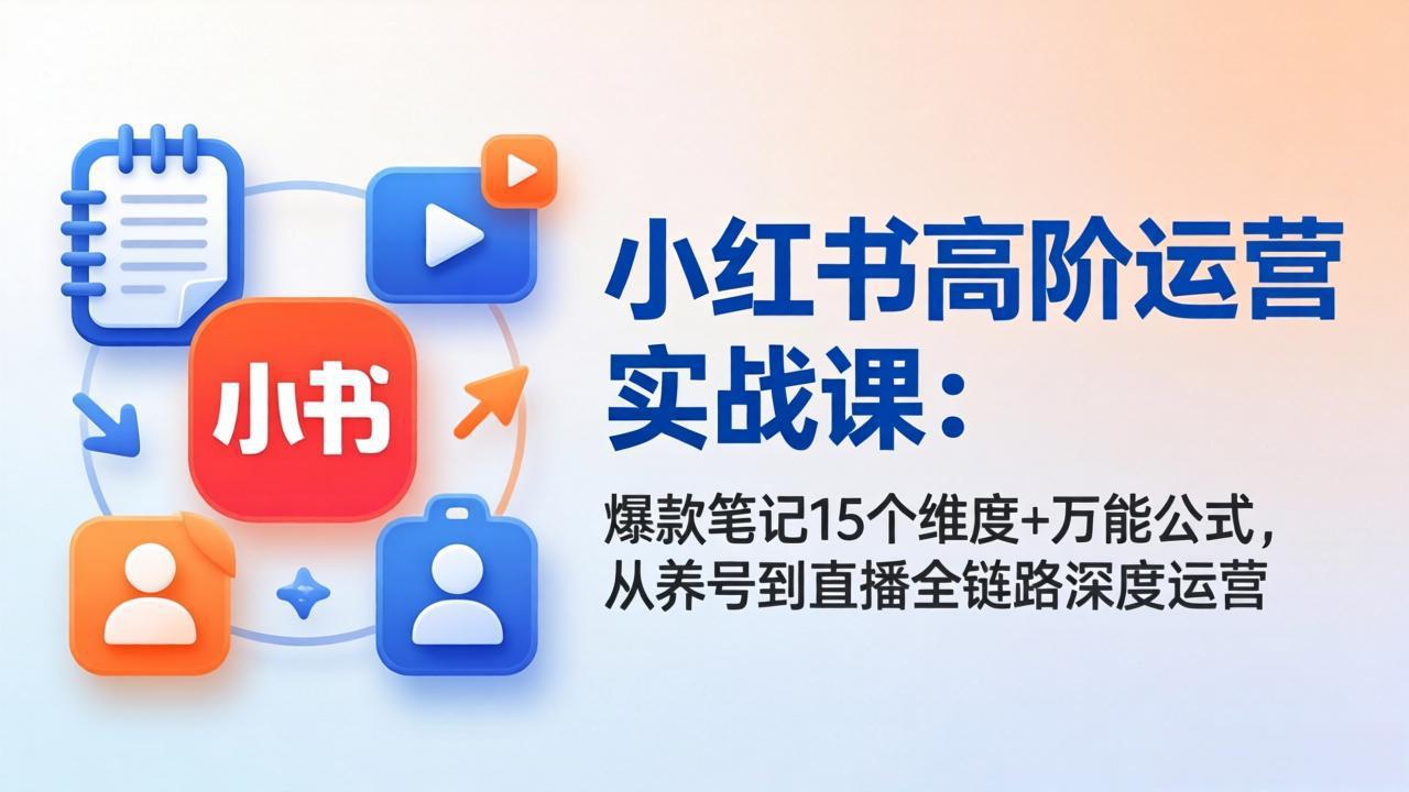 小红书高阶运营实战课：爆款笔记15个维度+万能公式，从养号到直播全链路深度运营-聊项目