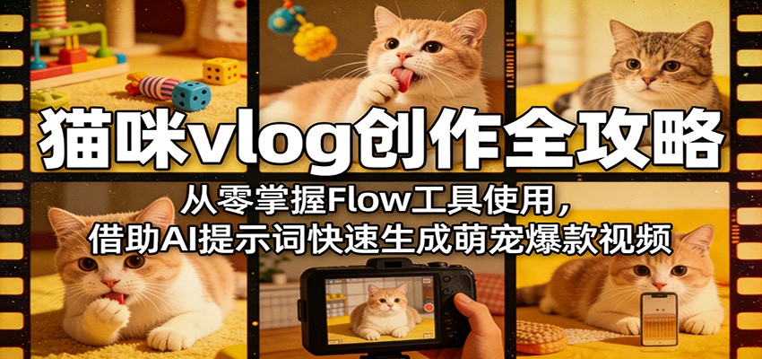 猫咪vlog创作全攻略：从零掌握Flow工具使用，借助AI提示词快速生成萌宠爆款视频-聊项目
