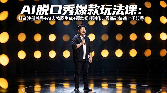 AI脱口秀爆款玩法课：抖音注册养号+AI人物图生成+爆款视频制作，零基础快速上手起号-聊项目