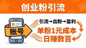日引50+独家创业粉引流课：1个账号即可开干，单粉1元成本，日赚数百出粉盈利-聊项目