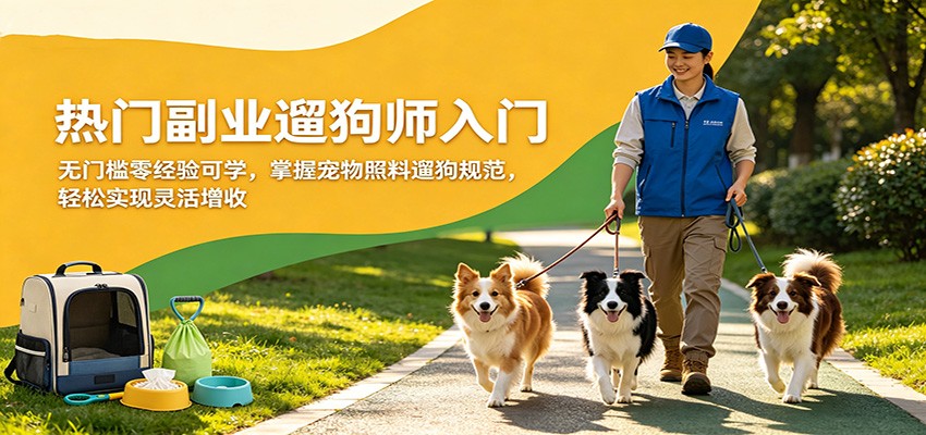 热门副业遛狗师入门，无门槛零经验可学，掌握宠物照料遛狗规范，轻松实现灵活增收-聊项目