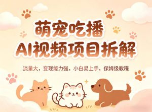 萌宠吃播AI视频项目拆解，流量大，变现能力强，小白易上手，保姆级教程-聊项目