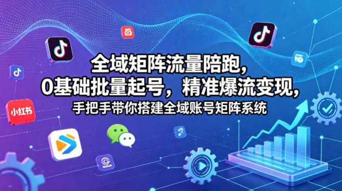 全域矩阵流量陪跑，0基础批量起号，精准爆流变现，手把手带你搭建全域账号矩阵系统-聊项目