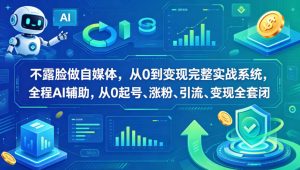 不露脸做自媒体，从0到变现完整实战系统，全程AI辅助，从0起号、涨粉、引流、变现全套闭环-聊项目
