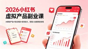 2026小红书虚拟产品副业课，AI原创产品+笔记流量+投流放大，普通人也能稳定变现-聊项目