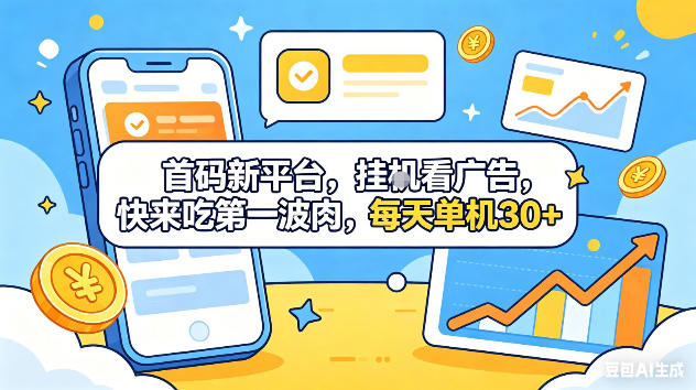 首码新平台，挂G自动看广告，快来吃第一波肉，每天单机30+，可矩阵放大【揭秘】-聊项目