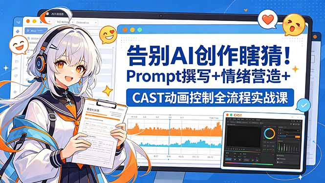 告别AI创作瞎猜！Prompt撰写+情绪营造+CAST动画控制全流程实战课-聊项目