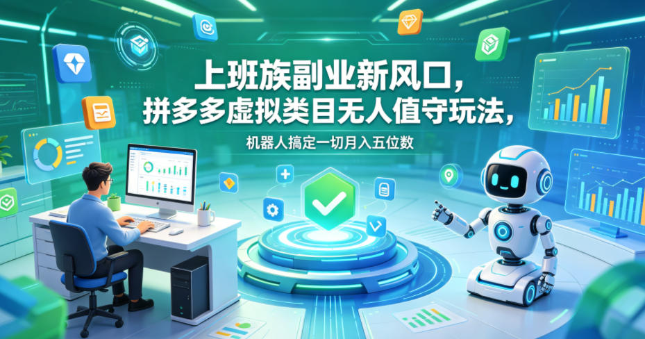 上班族副业新风口，拼多多虚拟类目无人值守玩法，机器人搞定一切月入五位数【揭秘】-聊项目