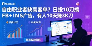 自由职业者缺高客单？日投10刀搞FB+INS广告，有人10天赚3K刀！【原创双语字幕】-聊项目