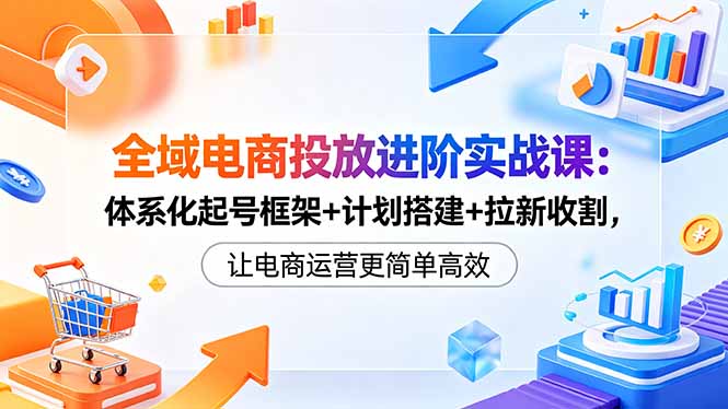 全域电商投放进阶实战课：体系化起号框架+计划搭建+拉新收割，让电商运营更简单高效-聊项目