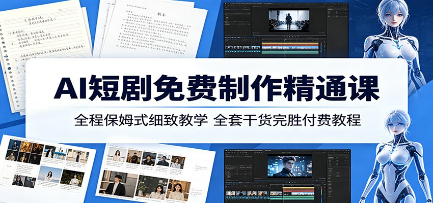 AI短剧免费制作精通课：全程保姆式细致教学，全套干货完胜付费教程-聊项目