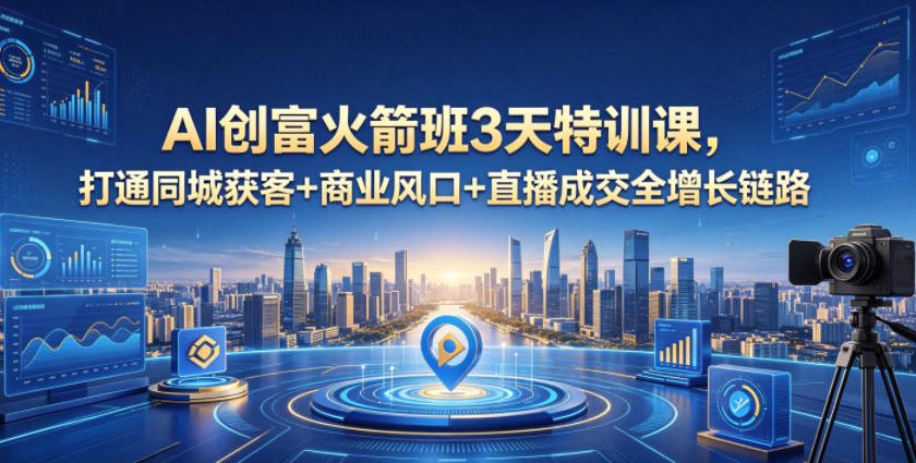 AI创富火箭班3天特训课，打通同城获客+商业风口+直播成交全增长链路，2026年4月新课-聊项目