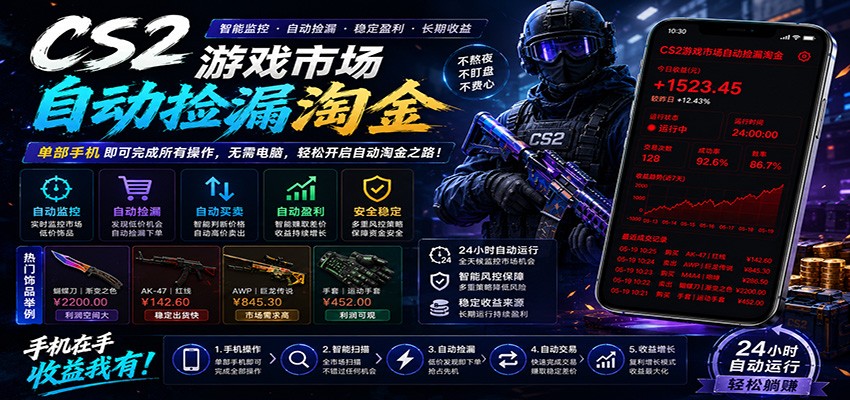 CSGO挂机捡漏项目通过利用游戏饰品交易机制，结合薄凉软件辅助捡漏，实现盈利-聊项目