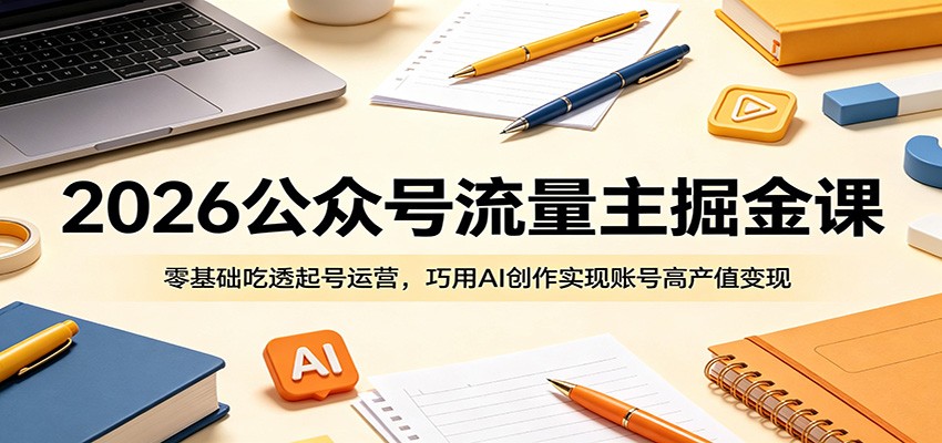 2026公众号流量主掘金课：零基础吃透起号运营，巧用AI创作实现账号高产值变现-聊项目