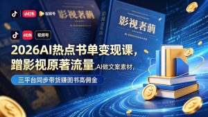 2026AI热点书单变现课，蹭影视原著流量，AI做文案素材，三平台同步带货赚图书高佣金-聊项目