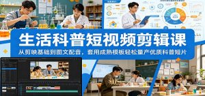 生活科普短视频剪辑课:从剪映基础到图文配音,套用成熟模板轻松量产优质科普短片-聊项目