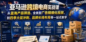 亚马逊跨境电商实战课，从蓝海产品筛选、全类型广告精细化投放，到四季大促冲刺、品牌长线布局等一站式教学-聊项目