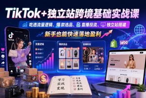 TikTok+独立站跨境基础实战课,吃透流量逻辑、爆款选品、直播投流与独立站搭建,新手也能快速落地盈利-聊项目