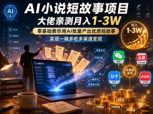 AI小说短故事项目，大佬亲测月入1-3W，零基础教你用AI批量产出优质短故事，实现一稿多吃多渠道变现-聊项目
