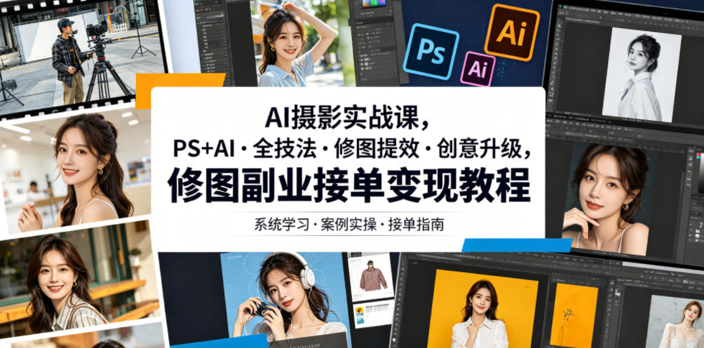 AI摄影实战课，PS+AI・全技法・修图提效・创意升级，修图副业接单变现教程-聊项目